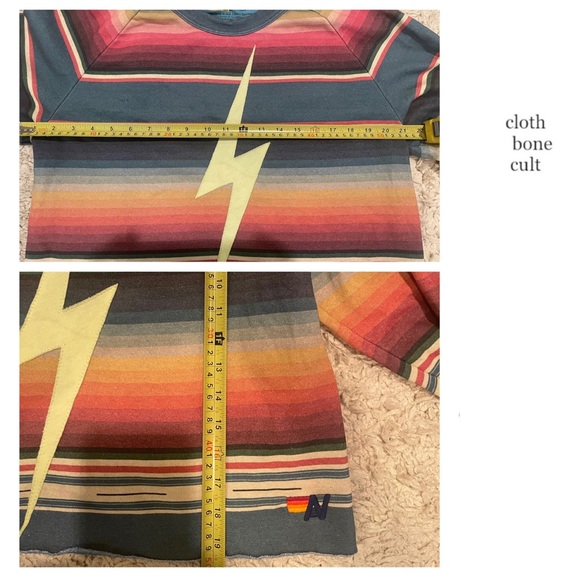 AVIATOR NATION 🌈 Blue Serape Stripe Lightning Bolt Cropped SWEATSHIRT - Picture 4 of 5